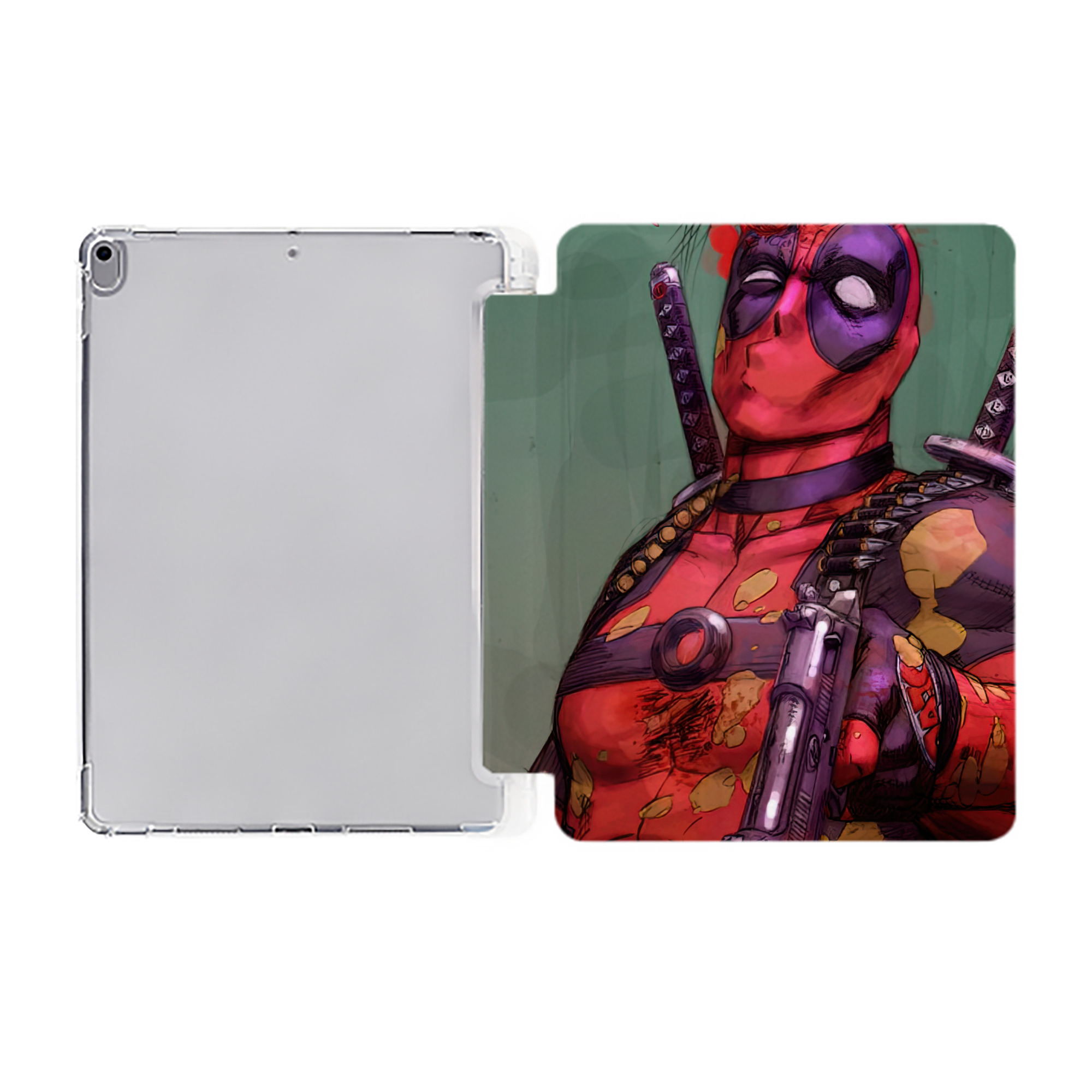 （画像用） Deadpool デッドプール IPad ケース ペン収納付き 三つ折りスタンド PUレザー×シリコン 対応機種9.5/10.5/10.9インチ